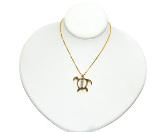 Natural Diamond Necklace 14K Yellow Gold .09tcw Turtle Pendant Turtle Necklace Nautical Coastal Beach Jewelry Diamond Pendant Estate