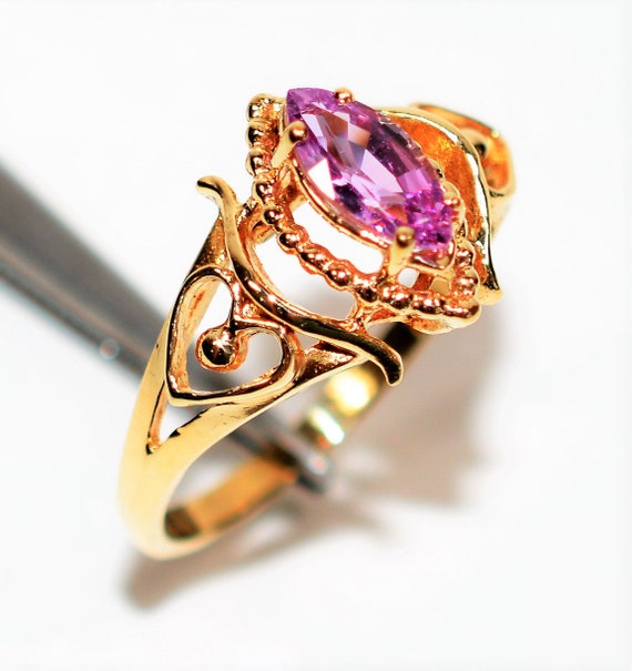 Natural Padparadscha Sapphire Ring 10K Solid Gold… - image 4