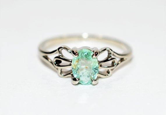 Natural Paraiba Tourmaline Ring 10K Solid White G… - image 1