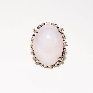 Natural Lavender Jade & Diamond Ring 14K Solid Gold 16.75tcw Cocktail Ring Statement Ring Birthstone Ring Purple Ring Jade Ring Women’s Ring