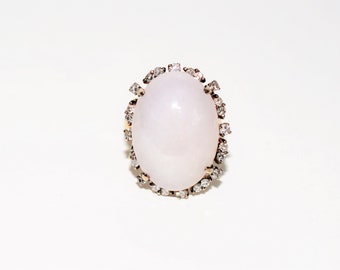 Natural Lavender Jade & Diamond Ring 14K Solid Gold 16.75tcw Cocktail Ring Statement Ring Birthstone Ring Purple Ring Jade Ring Women’s Ring
