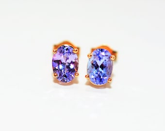 Natural Tanzanite Earrings 14K Solid Gold 1.66tcw Solitaire Earrings Gemstone Stud Earrings Birthstone Earrings Fine Women's Earrings