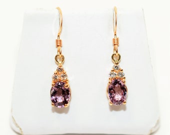 Natural Purple Spinel & Diamond Earrings 14K Solid Gold 1.99tcw Gemstone Earrings Dangle Earrings Drop Earrings Birthstone Earrings Estate