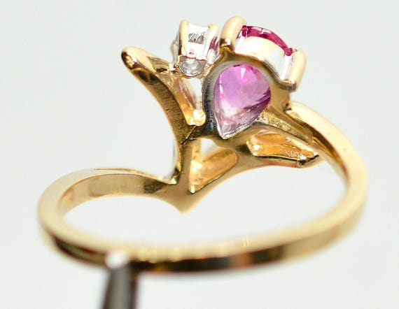 14K Gold Pear Ruby Diamond Ring: July Birthstone … - image 6