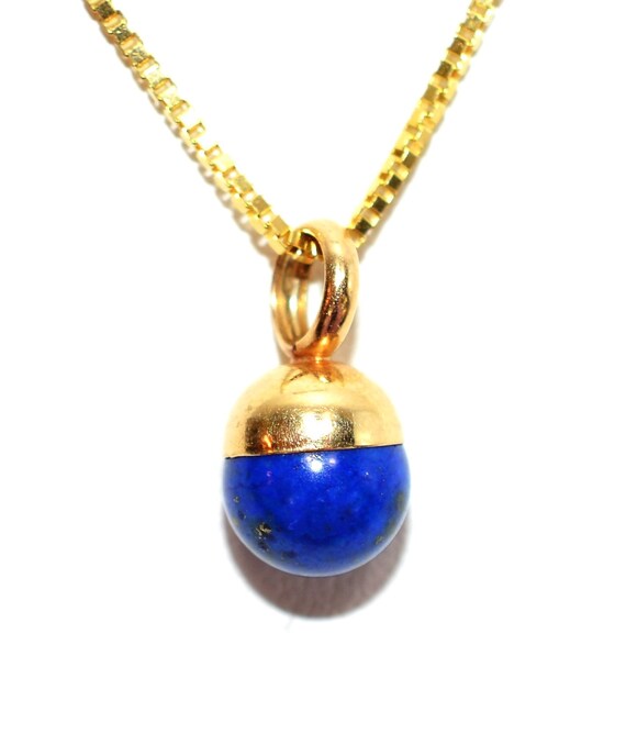 Natural Lapis Lazuli Necklace 14K Solid Gold Pend… - image 3