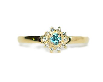 Natural Alexandrite & Diamond Ring 14K Solid Gold .20tcw Rare Gemstone Ring Promise Ring Statement Ring June Birthstone Jewelry Flower
