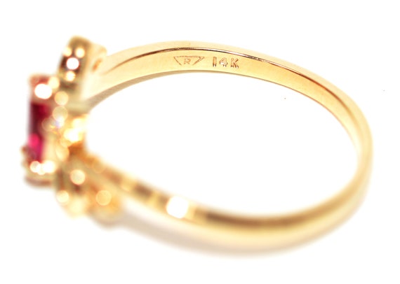 14K Gold Ruby Diamond Ring: .36 tcw Gemstone Cock… - image 5