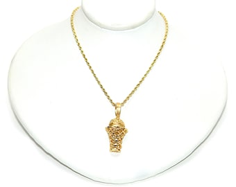 Basketball Pendant Necklace 14K Solid Gold Basketball Necklace Sports Jewelry Statement Necklace Twist Rope Chain Men's Estate Jewelry