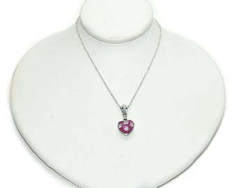 LeVian Ruby Diamond Heart Pendant Necklace, 14K White Gold .21tcw