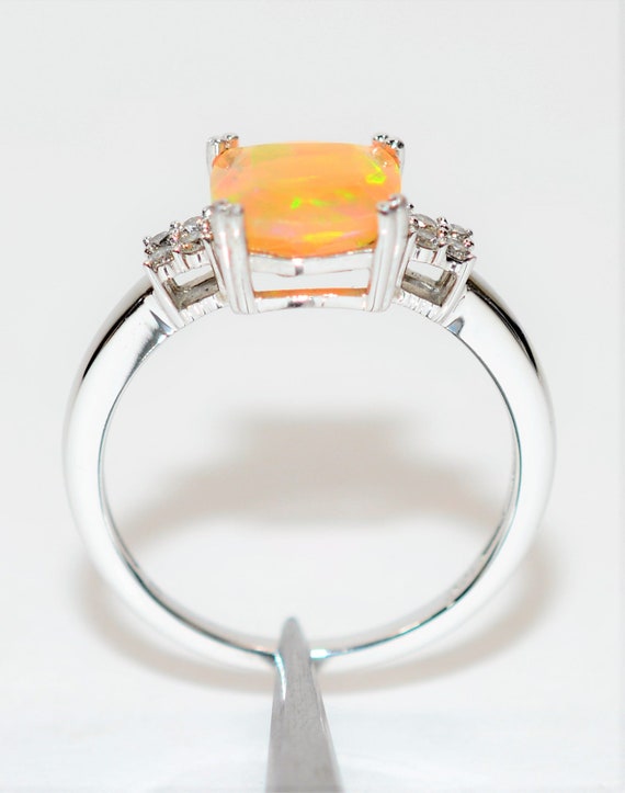 Natural Jelly Opal & Diamond Ring 10K Solid White… - image 3