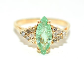 Certified Natural Paraiba Tourmaline & Diamond Ring 14K Gold 1.80tcw Birthstone Statement Cocktail Marquise Gemstone Ring Green Estate Jewel