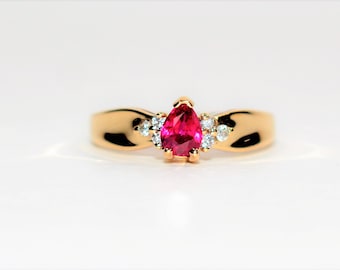 Certified Natural Ruby & Diamond Ring 10K Solid Gold .48tcw Gemstone Anniversary Statement Estate Ring