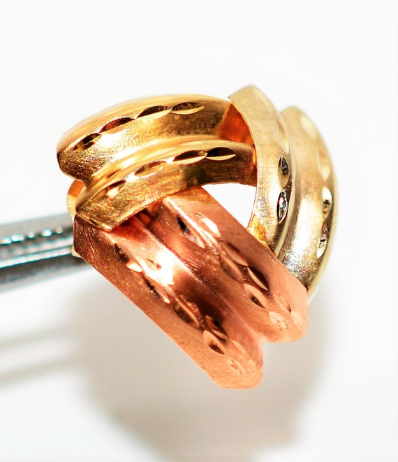 14K Solid Tri-Color Gold Earrings Stud Earrings V… - image 2