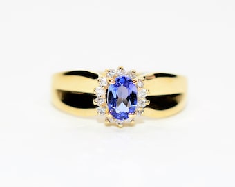 Natural Tanzanite & Diamond Ring 14K Solid Gold .55tcw Vintage Ring Statement Ring Gemstone Ring December Birthstone Ring Tanzanite Ring