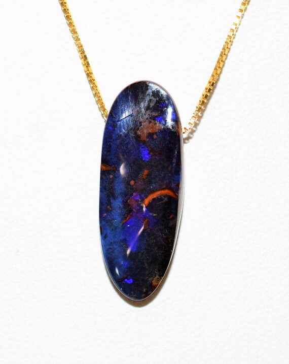 Natural Australian Boulder Opal Necklace 14K Soli… - image 2