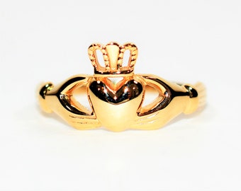 10K Solid Gold Claddagh Ring Heart Ring Celtic Ring Irish Ring Engagement Ring Promise Ring Romance Valentines Gift Fine Jewelry Jewellery