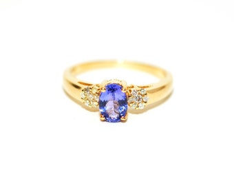 Effy Natural Tanzanite & Diamond Ring 14K Solid Gold 1.07tcw Gemstone Ring Birthstone Ring Flower Ring Engagement Ring Cocktail Ring Estate