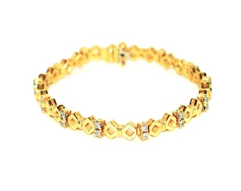 18K Solid Gold Diamond Tennis Bracelet: 1.56tcw Vintage Bridal Jewelry