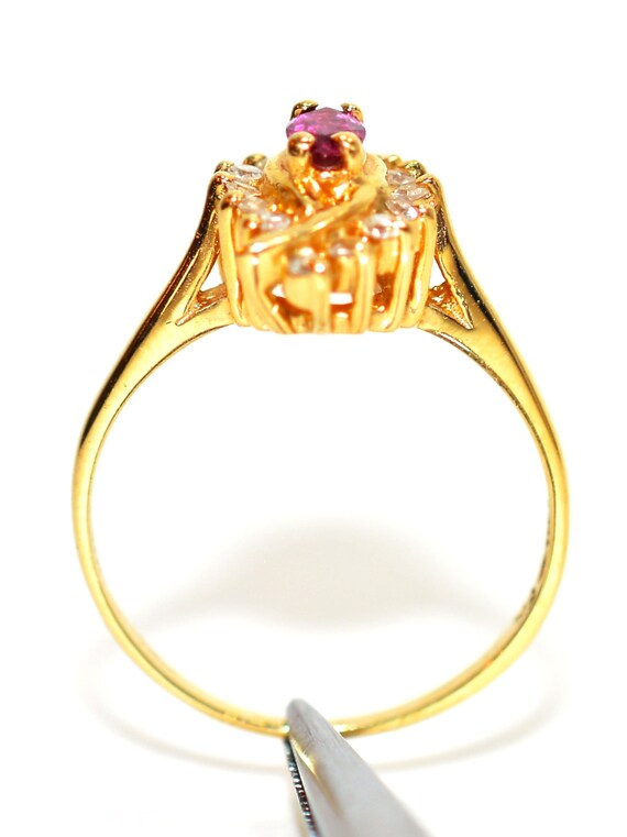 14K Gold Ruby & Diamond Ring: Marquise Gemstone, … - image 3