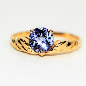 Natural Tanzanite Ring 14K Solid Gold 1.05ct Solitaire Ring Vintage Ring Estate Jewelry Ladies Ring Women&#39;s Ring Jewellery Gemstone Ring