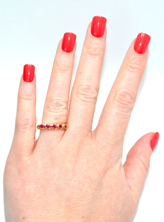 14K Gold Natural Ruby Ring Band: July Birthstone … - image 2