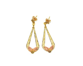 Black Hills Gold Earrings 10K Gold Dangle Earrings Tri-Color Earrings South Dakota Earrings American Earrings Vintage Earrings Estate