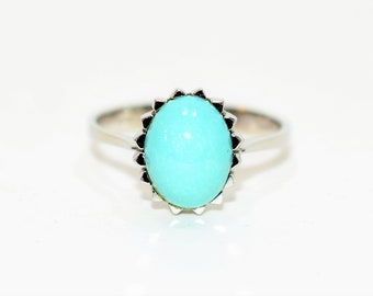 Natural Turquoise Ring 18K Solid White Gold Ring Solitaire Ring Birthstone Ring Blue Ring Cocktail Ring Statement Ring Estate Women's Ring