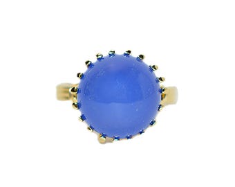 Natural Blue Agate Ring 14K Solid Gold Solitaire Ring Statement Ring Cocktail Ring Vintage Ring Gemstone Ring Estate Ring Jewellery