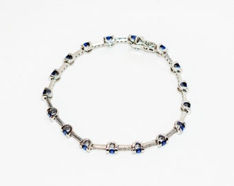 Natural Ceylon Sapphire & Diamond Bracelet 18K Solid White Gold 2.28tcw Tennis Bracelet Gemstone Bracelet Women's Bracelet Blue Fine Jewelry