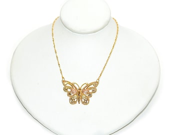 Black Hills Gold Butterfly Necklace 10K Solid Gold Black Hills Dakota Nature Necklace Butterfly Pendant Tri-Tone Gold Tri Colored Gold