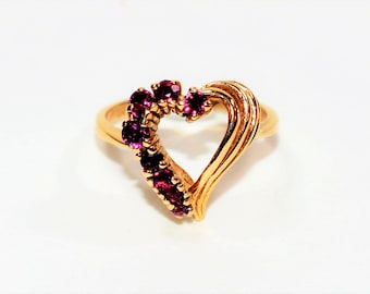 Natural Ruby Ring 14K Solid Gold .48tcw Gemstone Ring Heart Ring Women's Ring Ladies Ring Statement Ring Cocktail Ring Valentines Day Ring