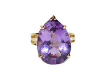 Natural Amethyst Ring 14K Solid Gold 10.88ct Solitaire Ring February Birthstone Ring Purple Ring Vintage Ring Cocktail Ring Estate Jewelry