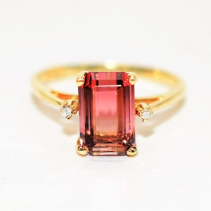 Natural Bi-Color Pink Tourmaline & Diamond Ring 10K Solid Gold 2.85tcwEngagement Ring Statement Ring Women&#39;s Ring Cocktail Ring Gemstone