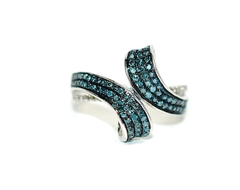 Fancy Blue Diamond Ring 10K White Gold .61tcw Gemstone Ring Cluster Ring Multistone Ring Blue Ring April Birthstone Statement Ring