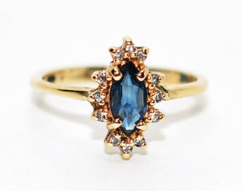 Natural Blue Spinel & Diamond Ring 14K Solid Gold .67tcw Birthstone Ring Vintage Ring Estate Ring Marquise Ring Women's Ring