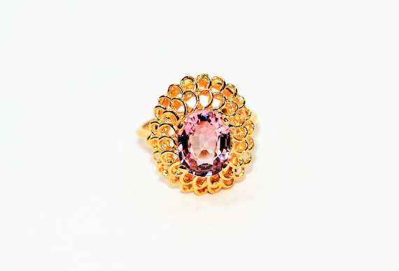 Natural Pink Paraiba Tourmaline Ring 18K Solid Go… - image 1