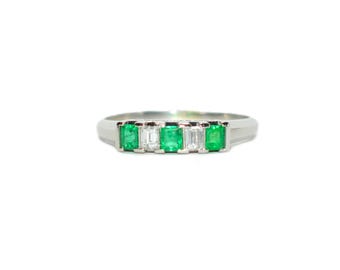 Natural Colombian Emerald & Diamond Ring Platinum .66tcw May Birthstone Ring Gemstone Band Wedding Band Bridal Jewelry Vintage Estate Piece
