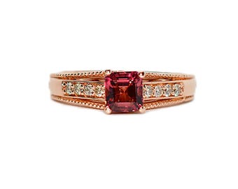 LeVian Natural Rubellite & Diamond Ring 14K Rose Gold 1.00tcw Pink Tourmaline Ring Statement Birthstone Ring Gemstone Ring Designer Estate