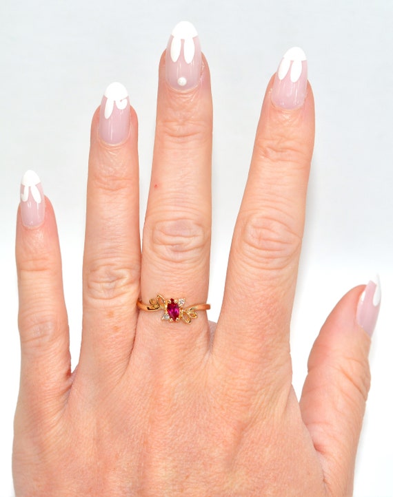 14K Gold Ruby Diamond Ring: .36 tcw Gemstone Cock… - image 2