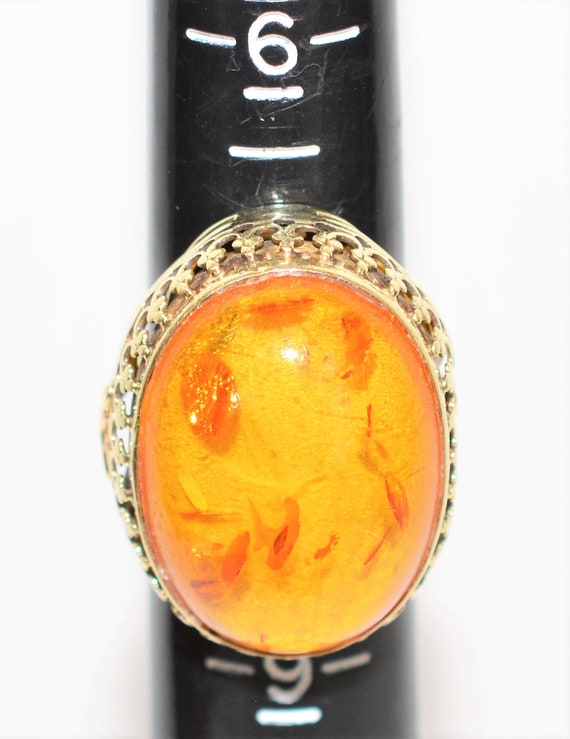 Natural Amber Ring 14K Solid Gold Solitaire State… - image 7