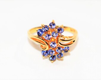 Natural Tanzanite Ring 14K Solid Gold 1.30tcw Cluster Ring Gemstone Ring December Birthstone Ring Statement Ring Cocktail Ring Fine Jewelry