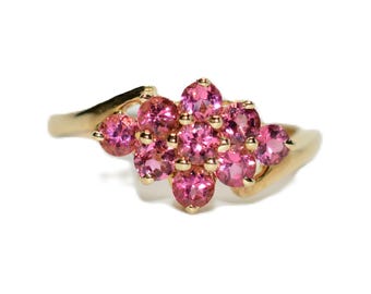 Natural Pink Tourmaline Ring 14K Solid Gold .63tcw Cluster Ring Birthstone Ring Cocktail Ring Statement Ring Pink Ring Vintage Ring Estate