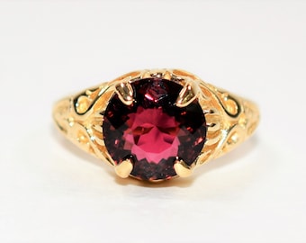 Natural Rubellite Ring 10K Solid Gold 2.70ct Pink Tourmaline Ring Solitaire Ring Statement Ring Gemstone Ring Birthstone Ring Antique Ring