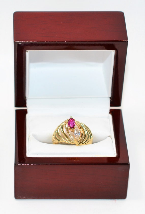 Natural Ruby & Diamond Ring 14K Solid Gold .75tcw… - image 10