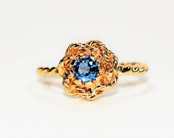 Natural Ceylon Sapphire Ring 14K Solid Gold .53ct Sri Lankan Sapphire Ring Solitaire Ring Flower Ring Fashion Ring September Birthstone Ring