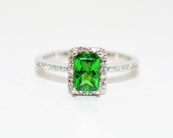 Natural Tsavorite Garnet & Diamond Ring 14K Solid White Gold 1.17tcw Engagement Ring Green Ring Wedding Ring Anniversary Ring Gemstone Ring