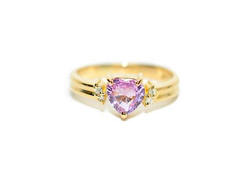 Natural Padparadscha Sapphire & Diamond Ring 18K Solid Gold .63tcw Heart Ring Gemstone Ring Promise Ring Engagement Ring Solitaire Ring Pink