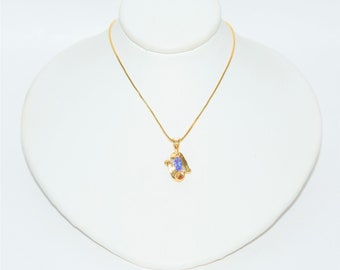 Natural Tanzanite & Diamond Necklace 14K Solid Gold .23tcw Pendant Necklace Statement Necklace Fine Jewelry Birthstone Estate Necklace