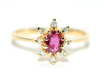 Natural Ruby & Diamond Ring 14K Solid Gold .29tcw Gemstone Ring July Birthstone Ring Red Ring Vintage Ring Estate Jewelry Fine Jewellery