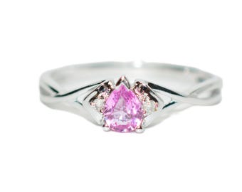 Natural Padparadscha Sapphire & Diamond Ring 14K White Gold .34tcw Engagement Wedding Bridal Jewelry Birthstone Ring Bridal Promise Ring